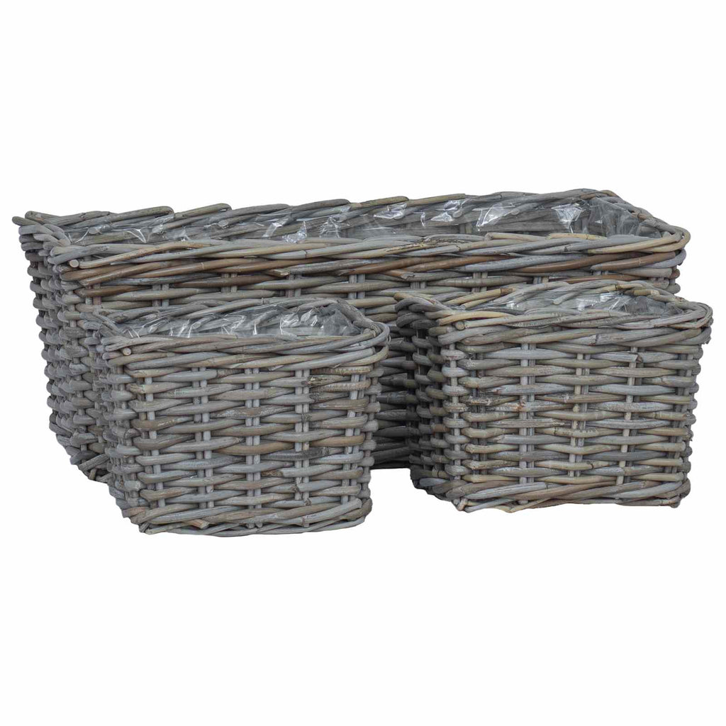 Cesta para Plantas con almacenamiento 3 pcs Marrón Ratán Kubu