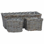 Cesta para Plantas con almacenamiento 3 pcs Marrón Ratán Kubu