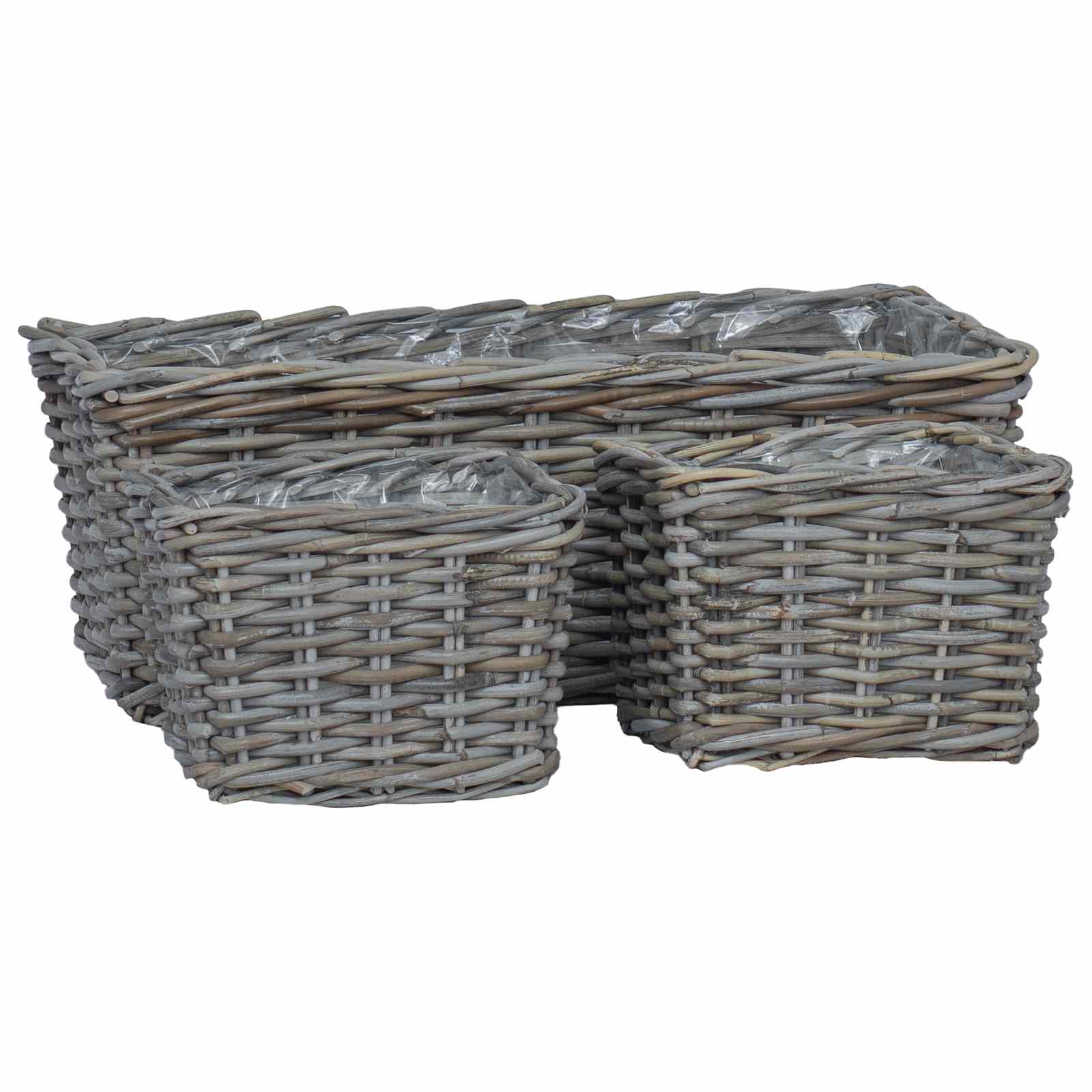 Cesta para Plantas con almacenamiento 3 pcs Marrón Ratán Kubu