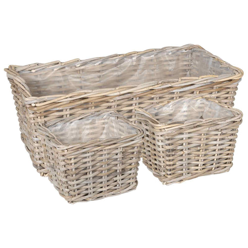 Cesta para Plantas con almacenamiento 3 pcs Gris Ratán Kubu