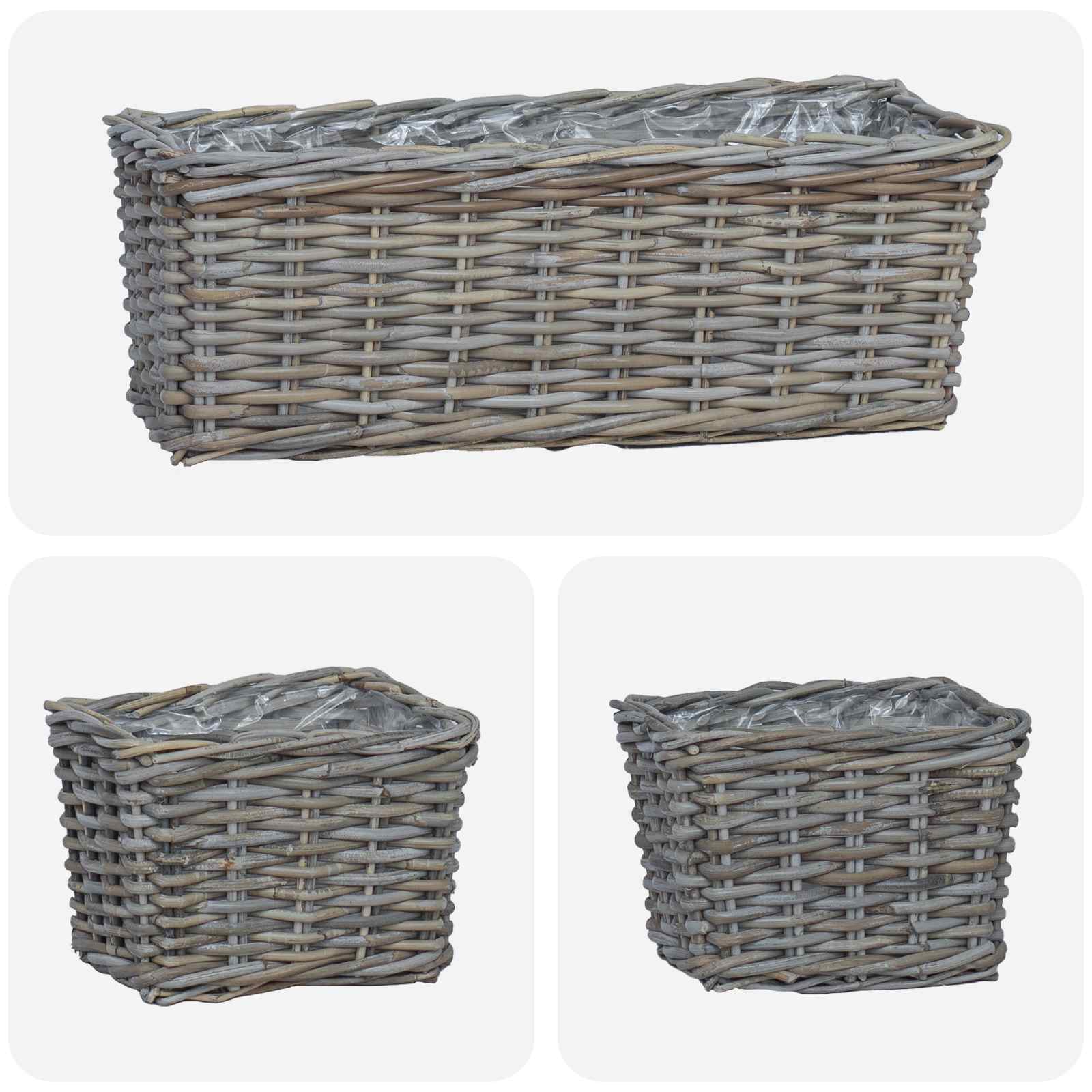 Cesta para Plantas con almacenamiento 3 pcs Marrón Ratán Kubu
