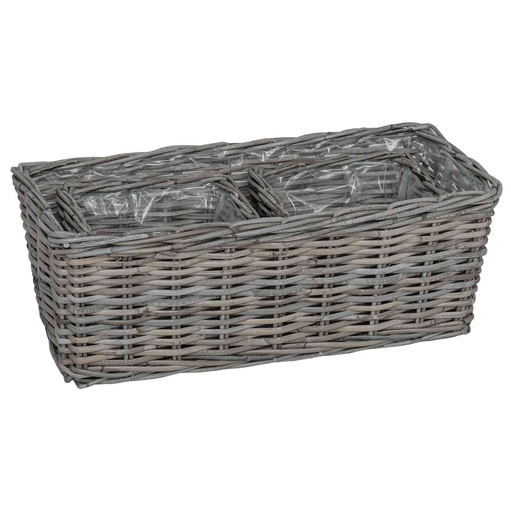 Cesta para Plantas con almacenamiento 3 pcs Marrón Ratán Kubu