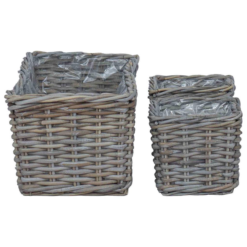 Cesta para Plantas con almacenamiento 3 pcs Marrón Ratán Kubu