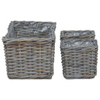 Cesta para Plantas con almacenamiento 3 pcs Marrón Ratán Kubu