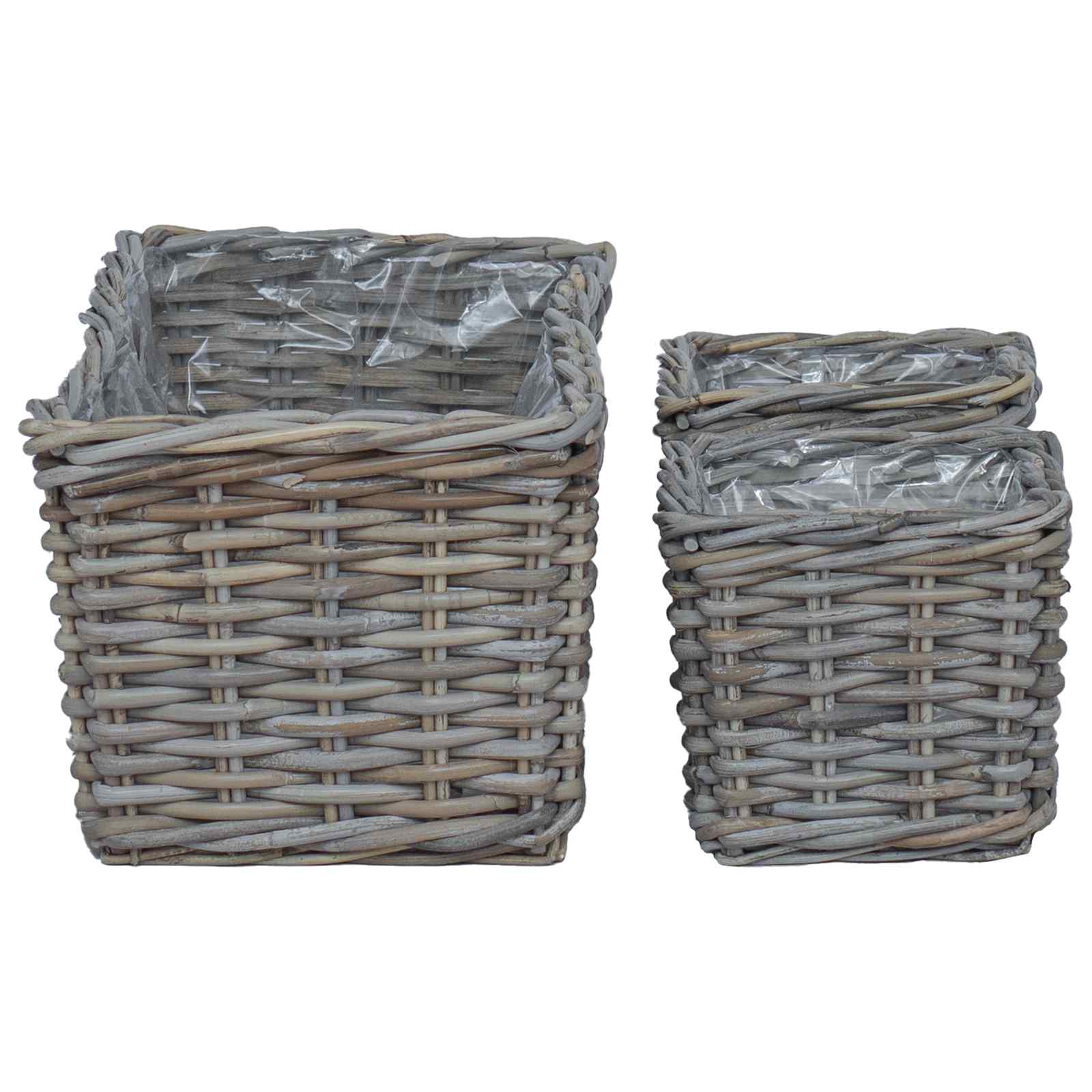 Cesta para Plantas con almacenamiento 3 pcs Marrón Ratán Kubu
