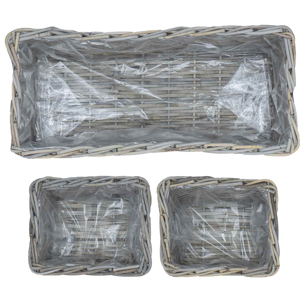 Cesta para Plantas con almacenamiento 3 pcs Marrón Ratán Kubu
