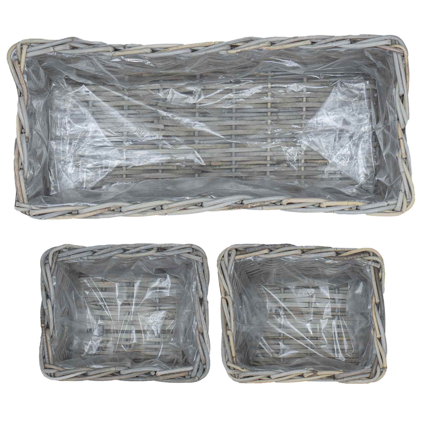 Cesta para Plantas con almacenamiento 3 pcs Marrón Ratán Kubu