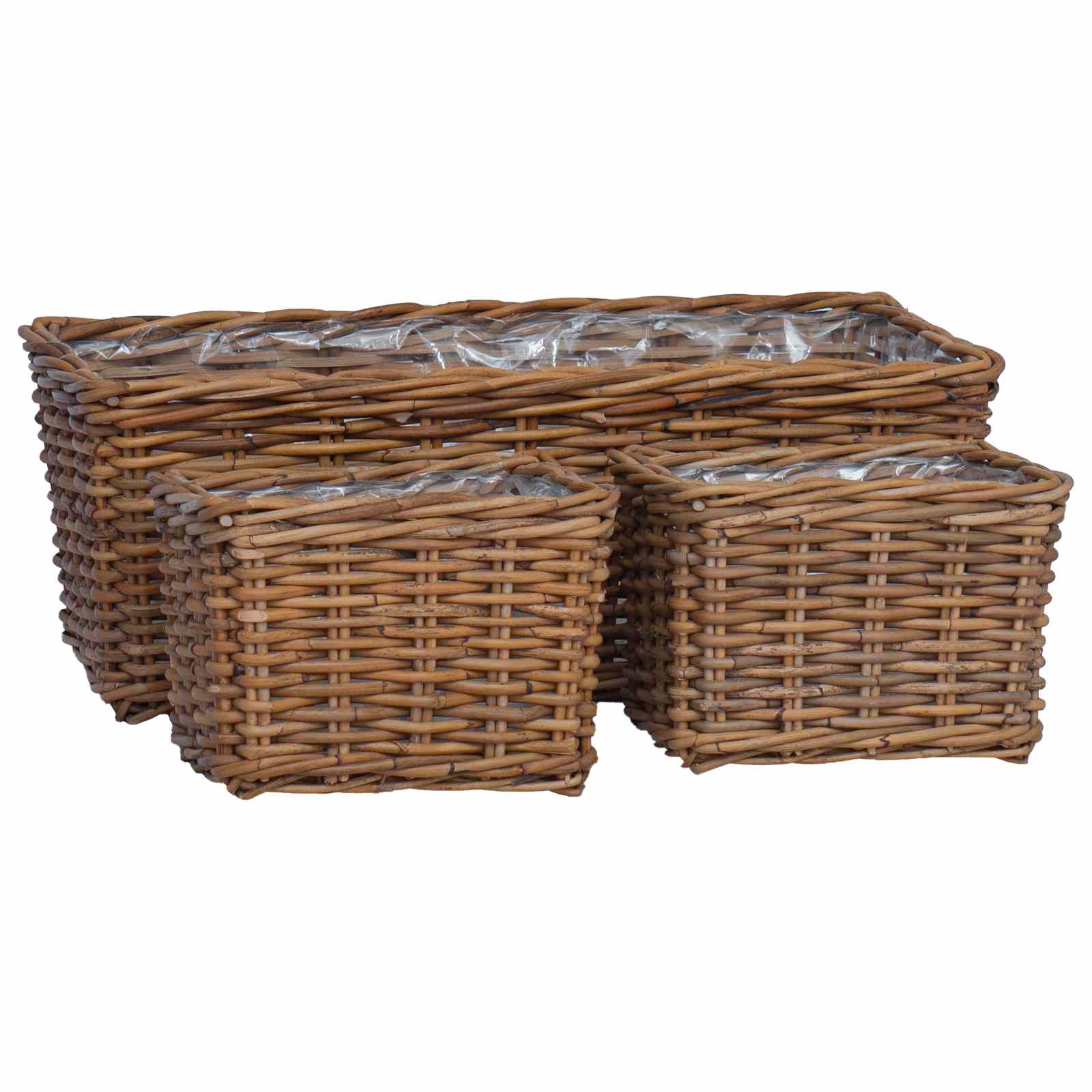 Cesta para Plantas con almacenamiento 3 pcs Marrón Ratán Kubu
