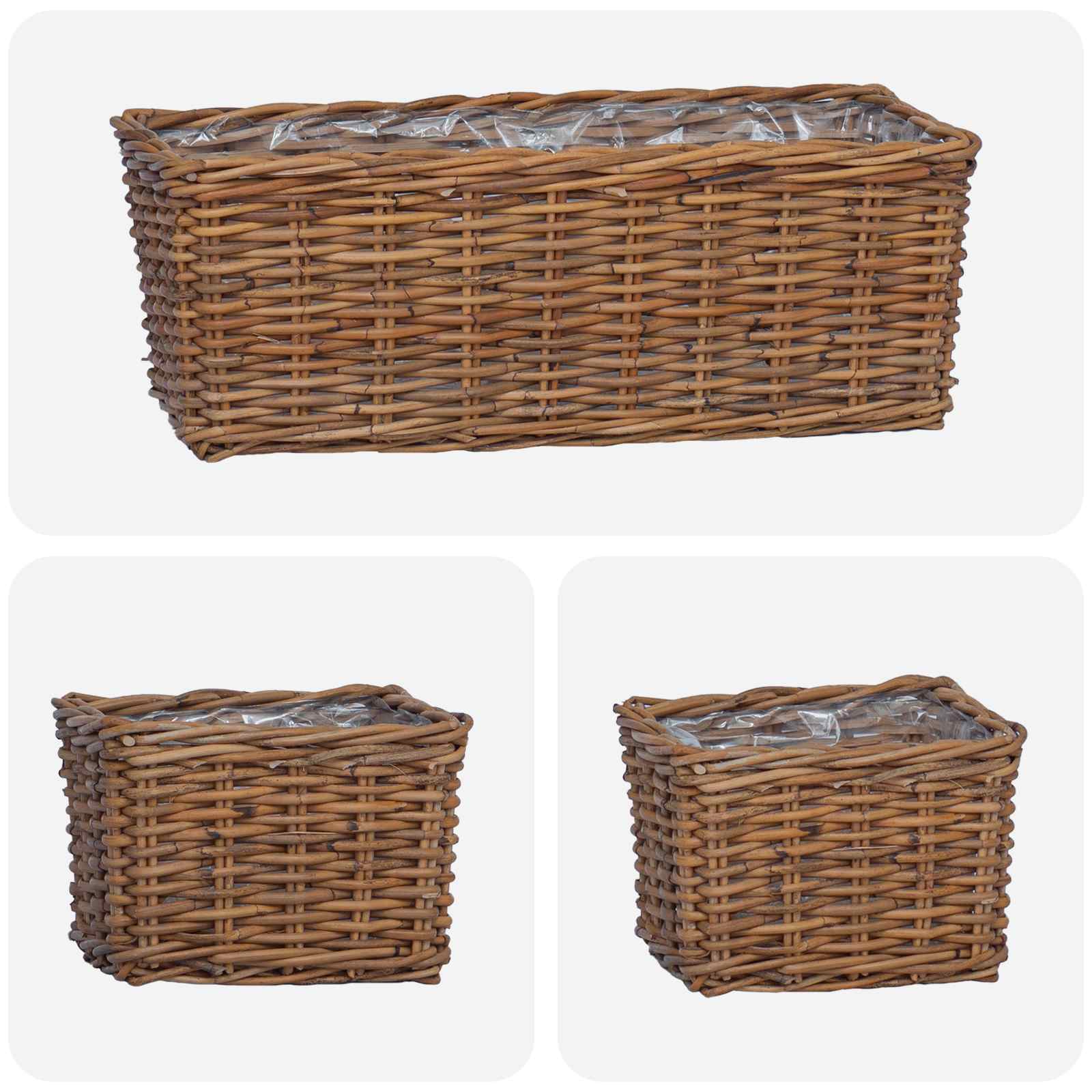 Cesta para Plantas con almacenamiento 3 pcs Marrón Ratán Kubu