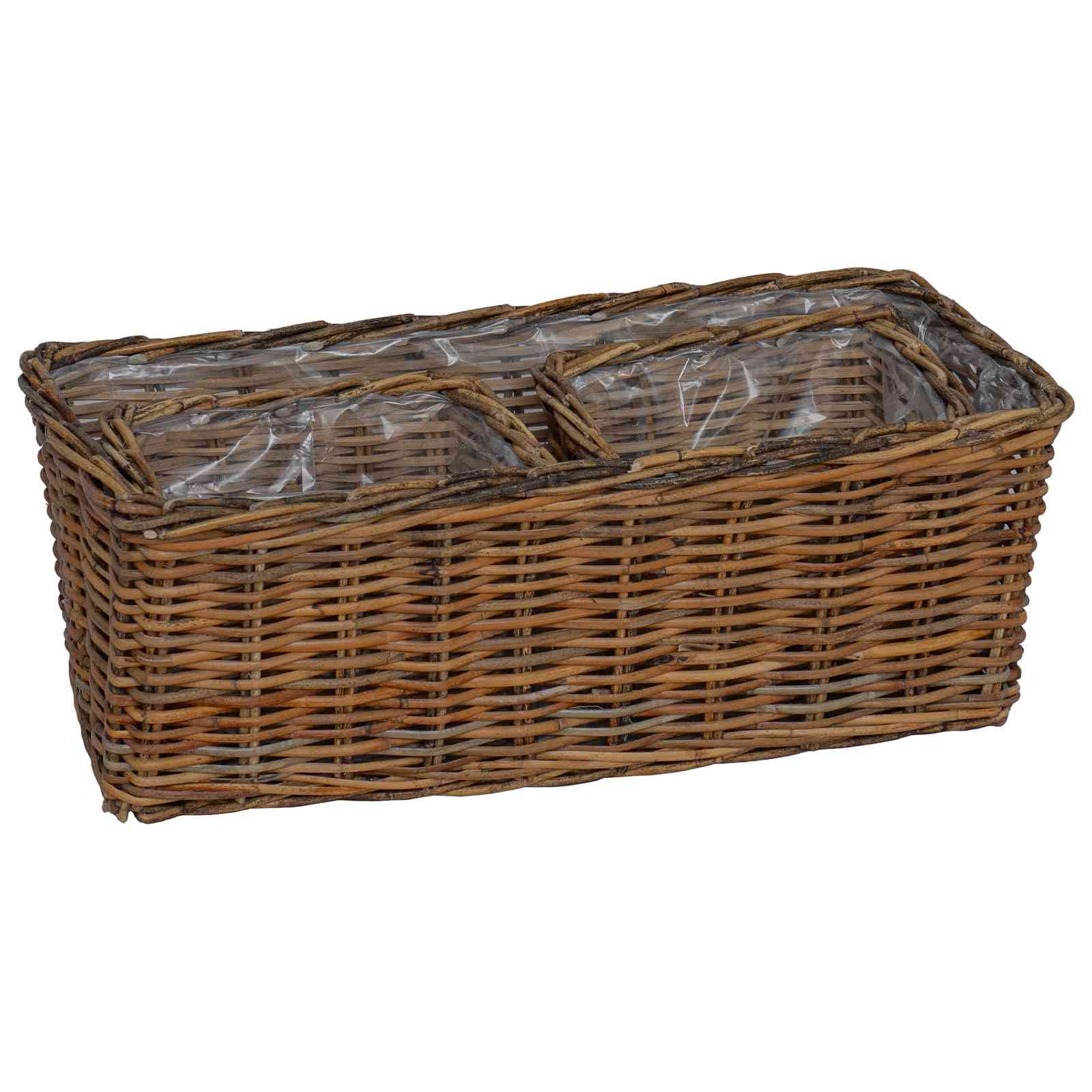 Cesta para Plantas con almacenamiento 3 pcs Marrón Ratán Kubu