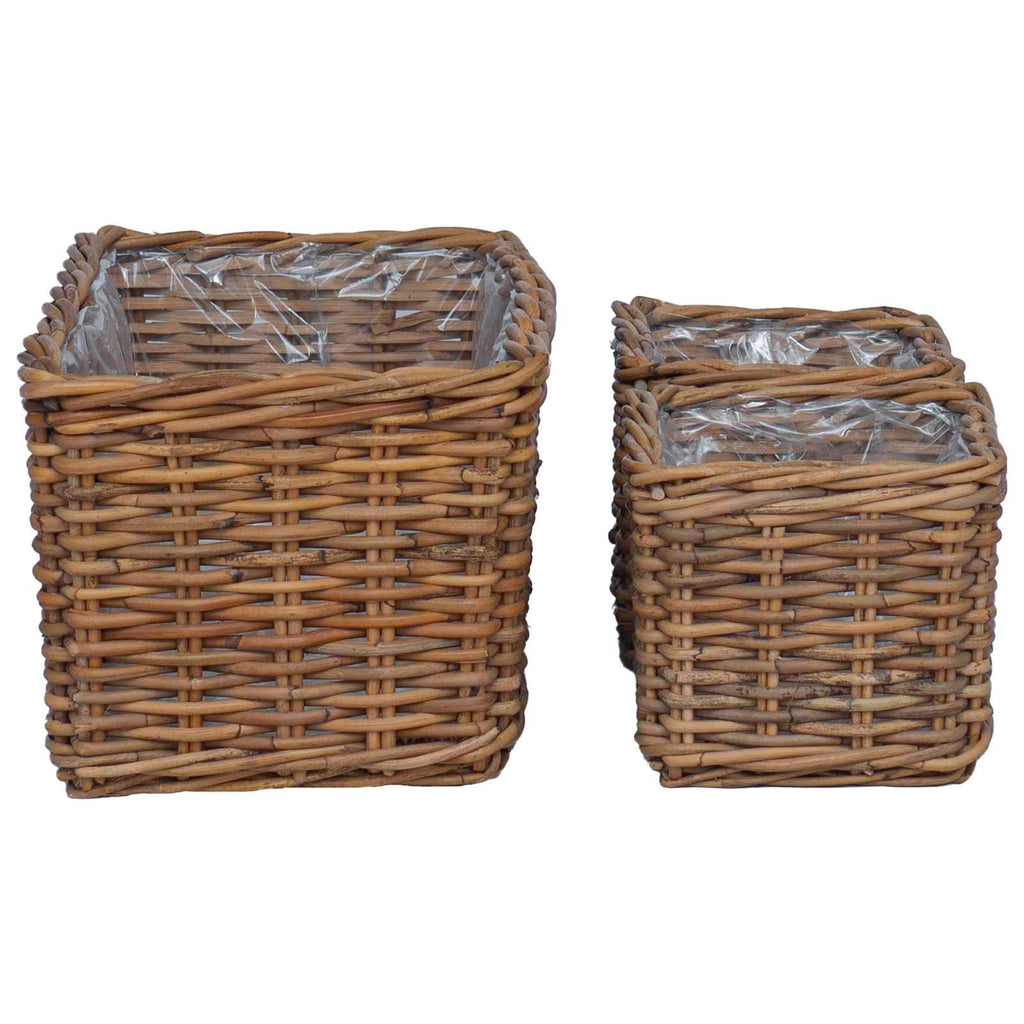 Cesta para Plantas con almacenamiento 3 pcs Marrón Ratán Kubu