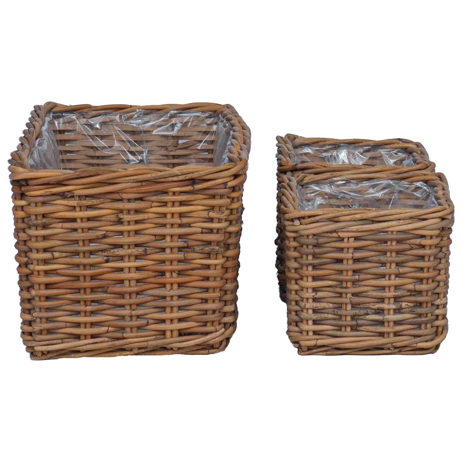 Cesta para Plantas con almacenamiento 3 pcs Marrón Ratán Kubu