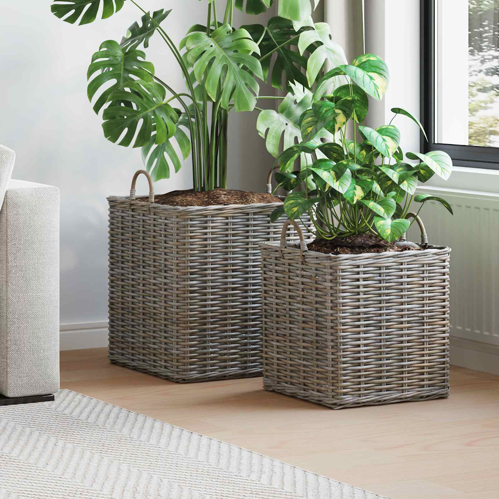Cesta para Plantas con almacenamiento 2 pcs Gris Ratan Lacak
