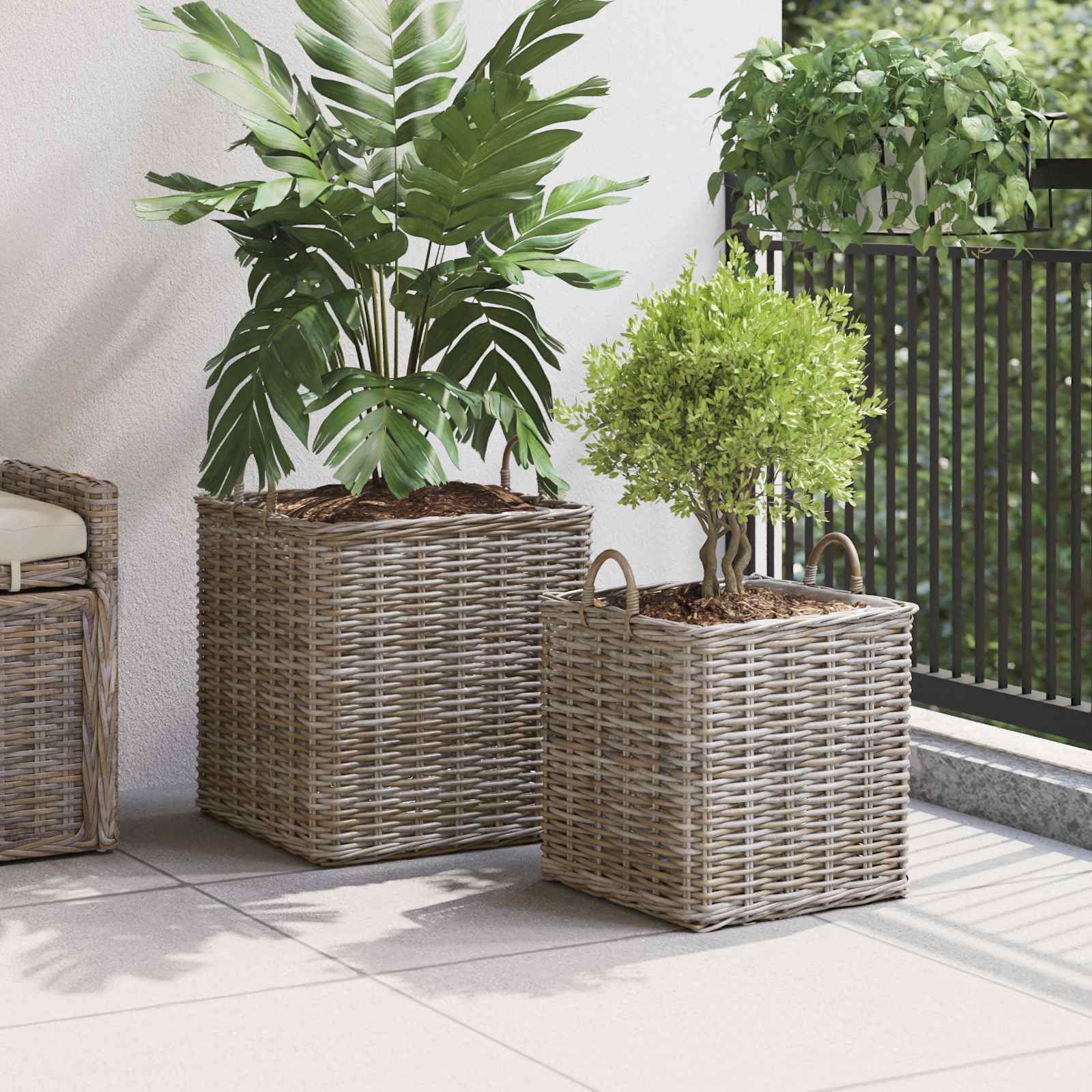 Cesta para Plantas con almacenamiento 2 pcs Gris Ratan Lacak