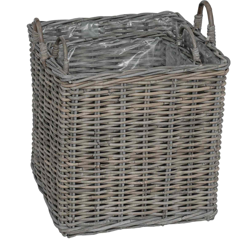 Cesta para Plantas con almacenamiento 2 pcs Gris Ratan Lacak