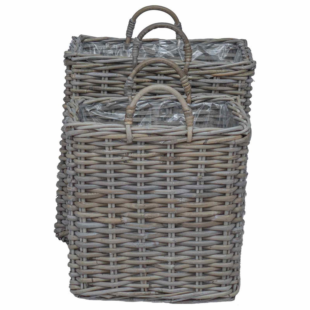 Cesta para Plantas con almacenamiento 2 pcs Gris Ratan Lacak