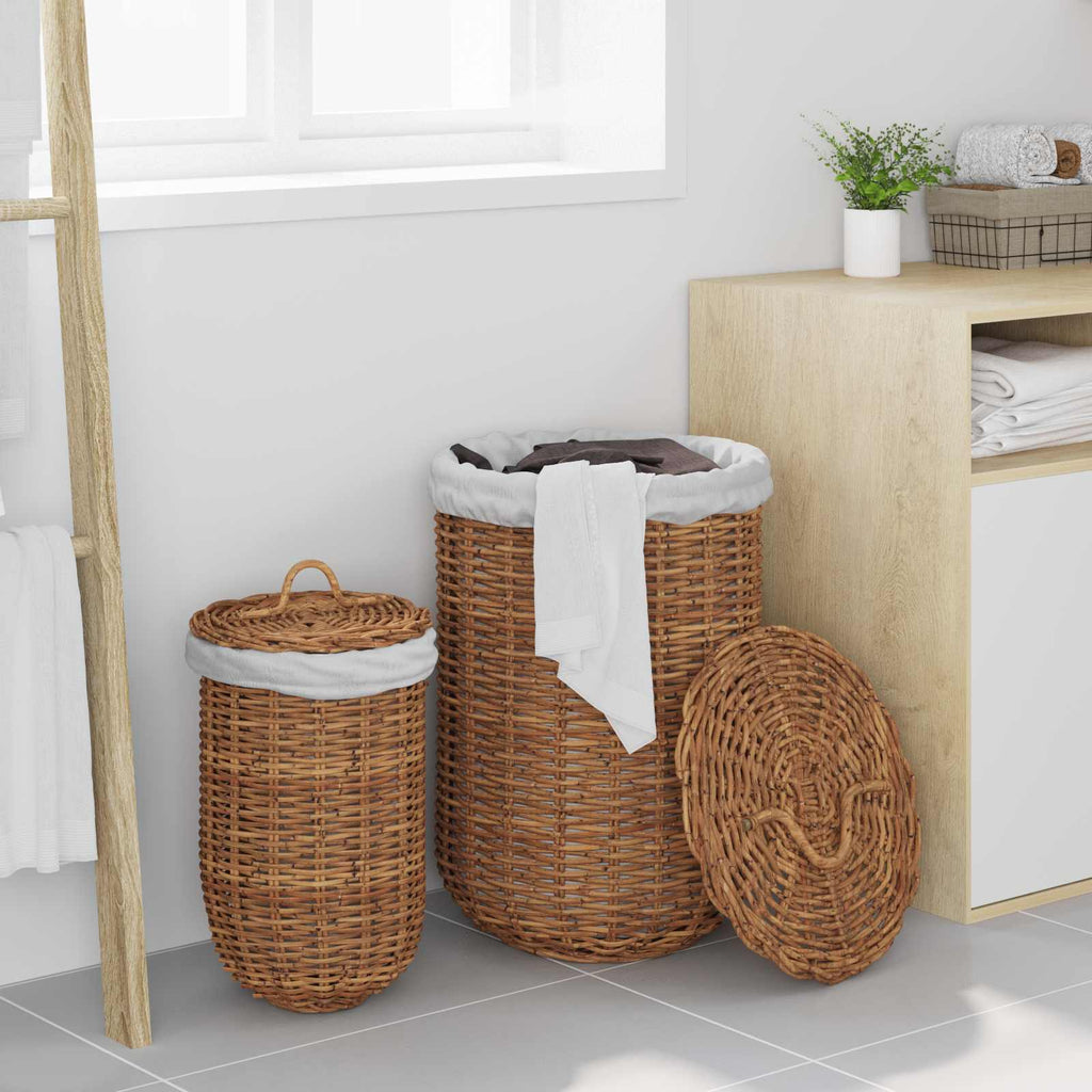 Cesta de Lavandería 2 pcs Marrón Ratán Kubu