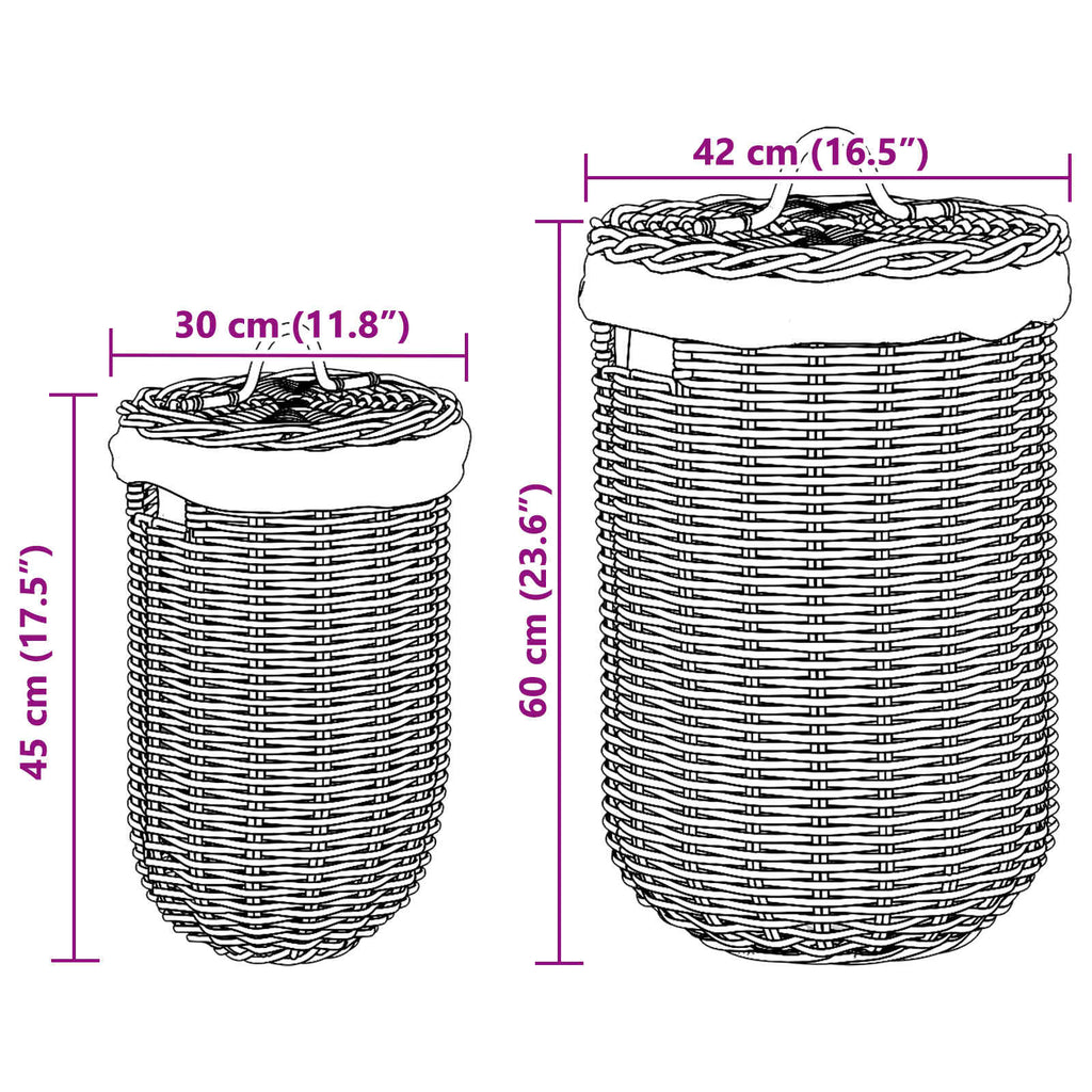 Cesta de Lavandería 2 pcs Marrón Ratán Kubu