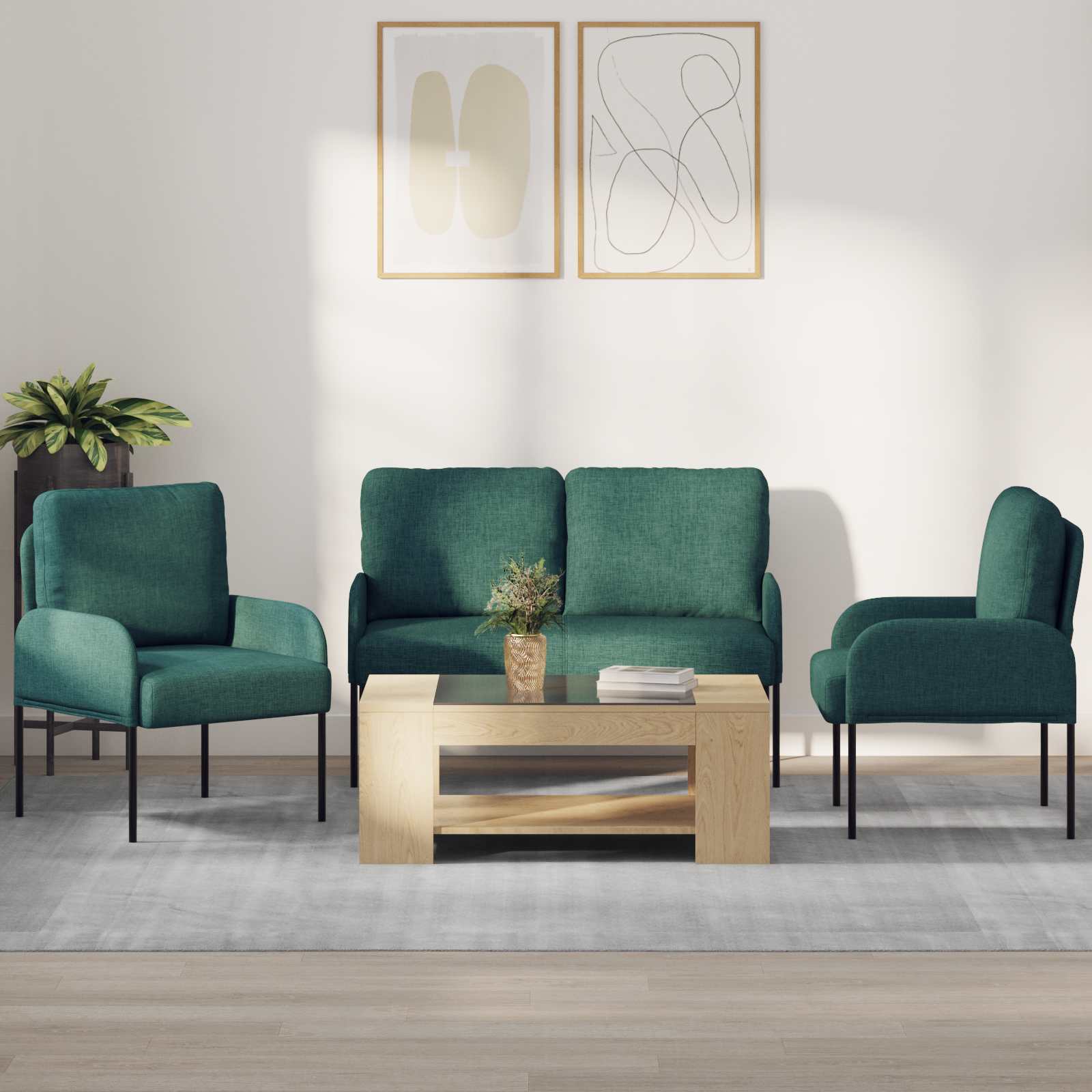 Juegos de sofás con cojín 3 pcs Azul 115 x 56 x 80 cm