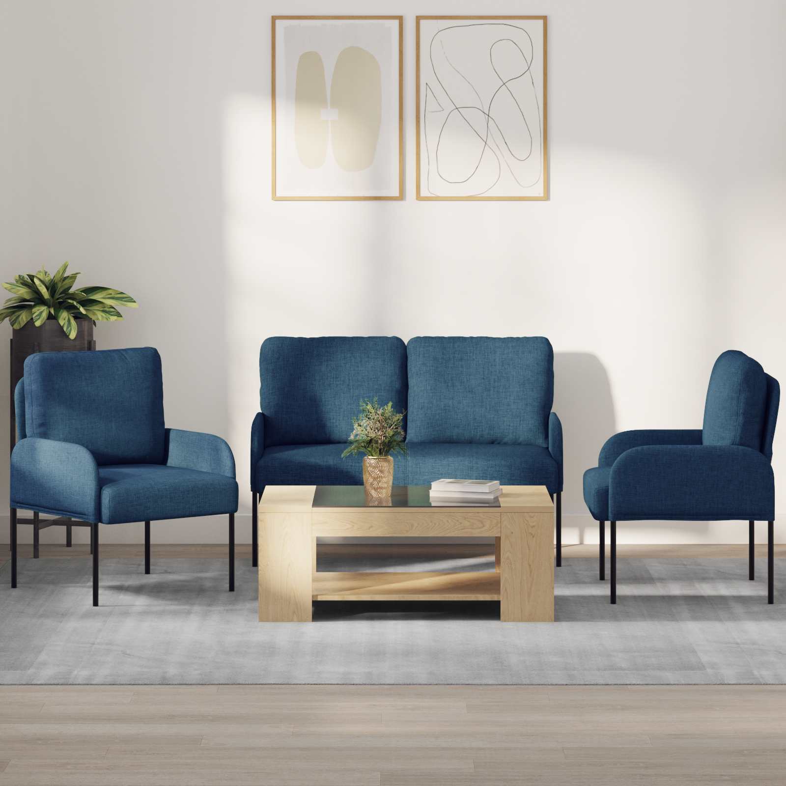Juegos de sofás con cojín 3 pcs Azul 115 x 56 x 80 cm