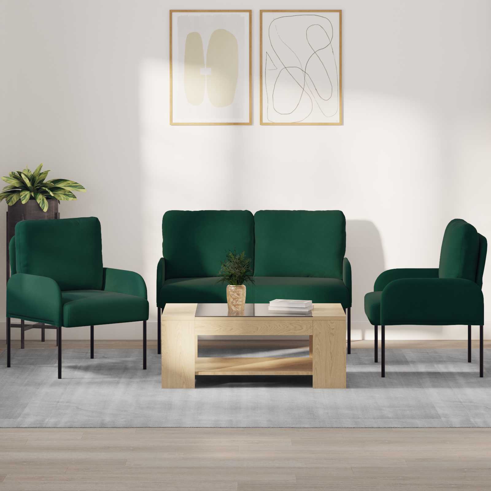 Juegos de sofás con cojín 3 pcs Amarillo 115 x 56 x 80 cm
