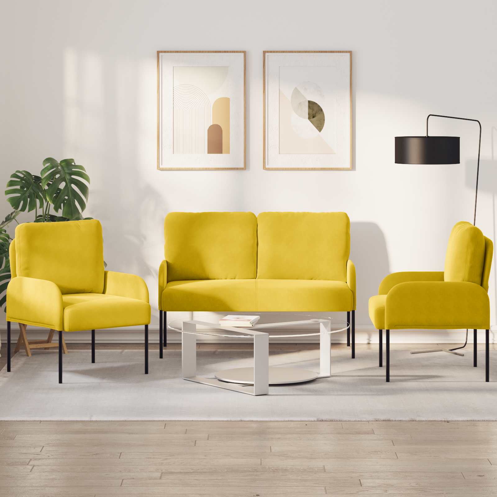 Juegos de sofás con cojín 3 pcs Amarillo 115 x 56 x 80 cm