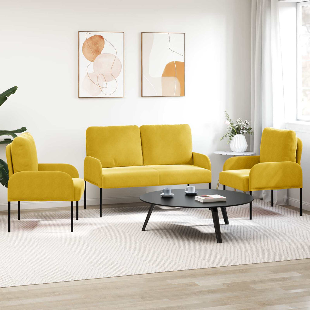 Juegos de sofás con cojín 3 pcs Amarillo 115 x 56 x 80 cm