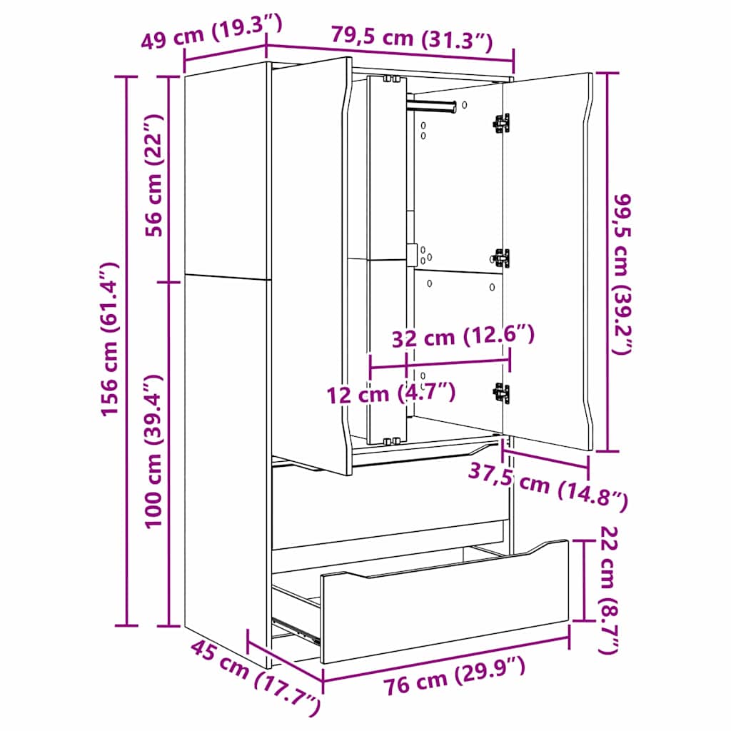 Armario Alto Brillo 79,5 x 49 x 156 cm Madera de ingeniería