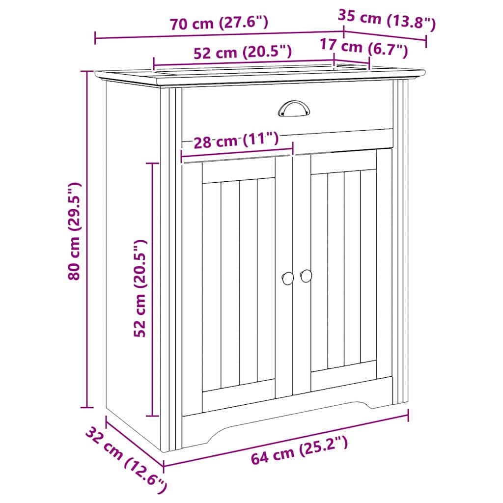 Gabinete de Baño con puerta BODO Marrón miel 70 x 35 x 80 cm
