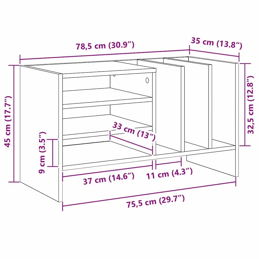 Mueble para discos de vinilo con estante 78.5 x 35 x 45 cm