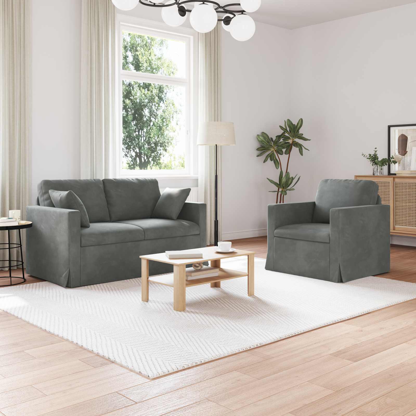Conjunto de Sofás 2 pcs Azul 138 x 78 x 80 cm Veludo