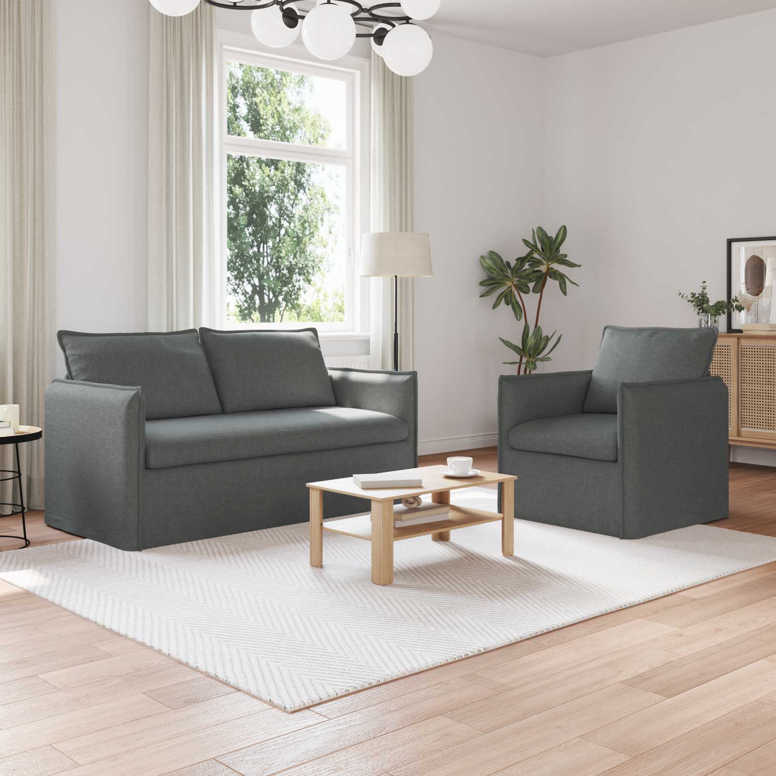 Conjunto de Sofás 2 pcs Azul 136 x 82 x 85 cm Tecido