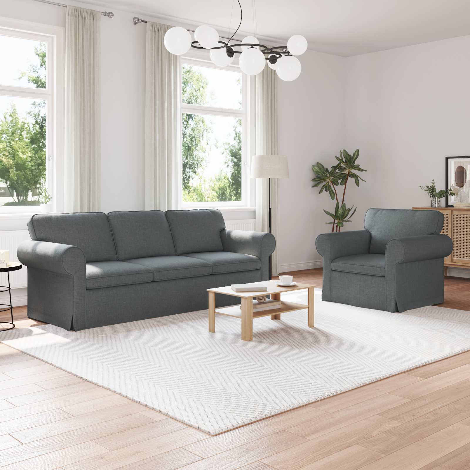 Conjunto de Sofá 2 pçs Azul 155 x 82 x 80 cm tecido