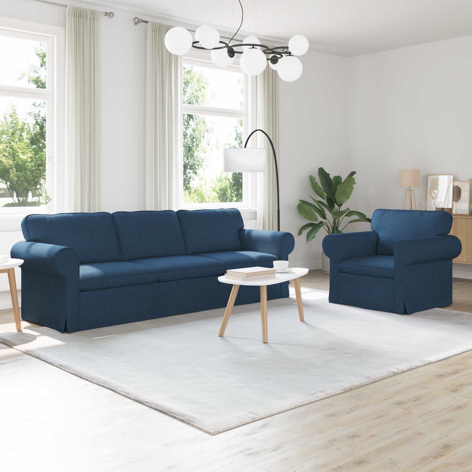 Conjunto de Sofá 2 pçs Azul 155 x 82 x 80 cm tecido