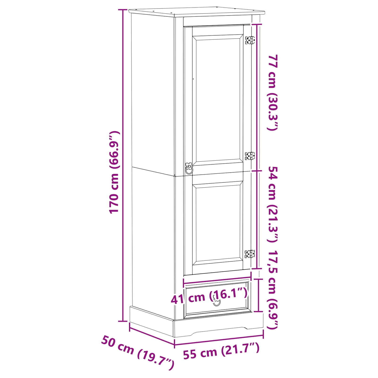 Armarios con cajón 55 x 50 x 170 cm Madera de pino macizo
