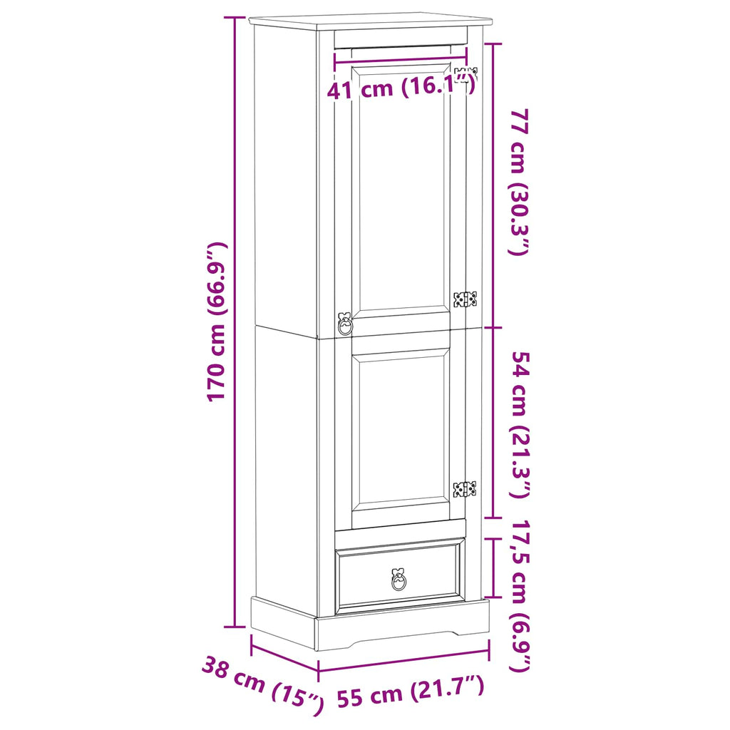Armarios con cajón 55 x 38 x 170 cm Madera de pino macizo