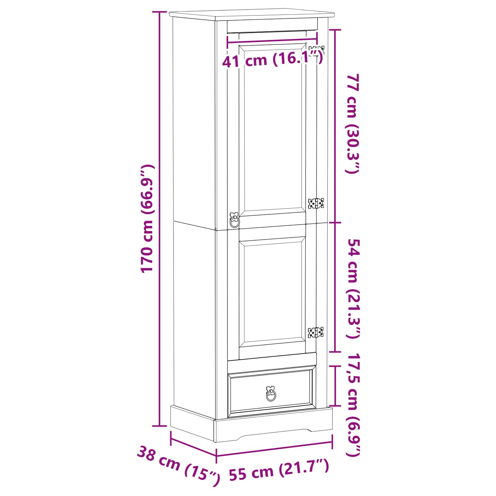 Armarios con cajón 55 x 38 x 170 cm Madera de pino macizo