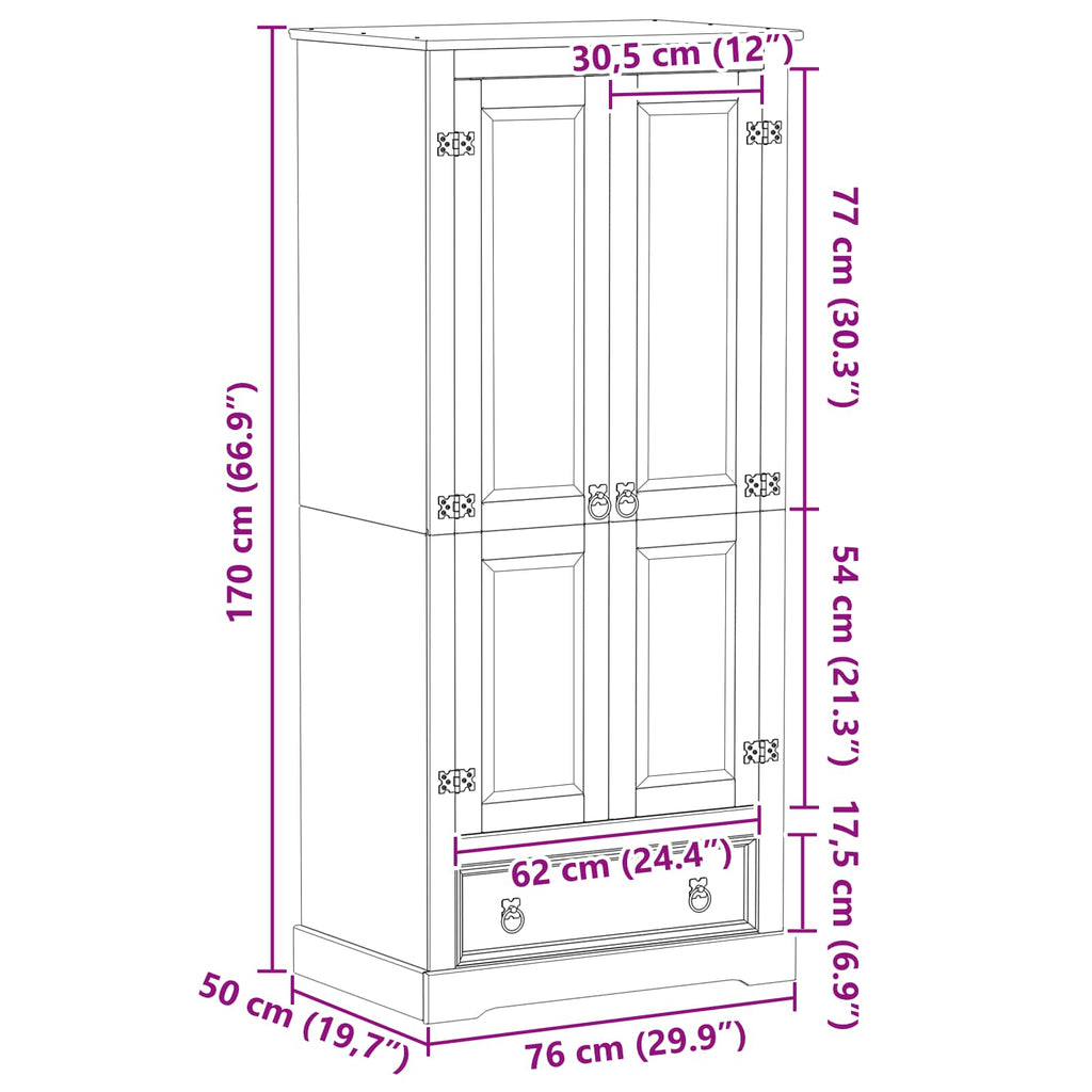 Armarios con cajón 76 x 50 x 170 cm Madera de pino macizo