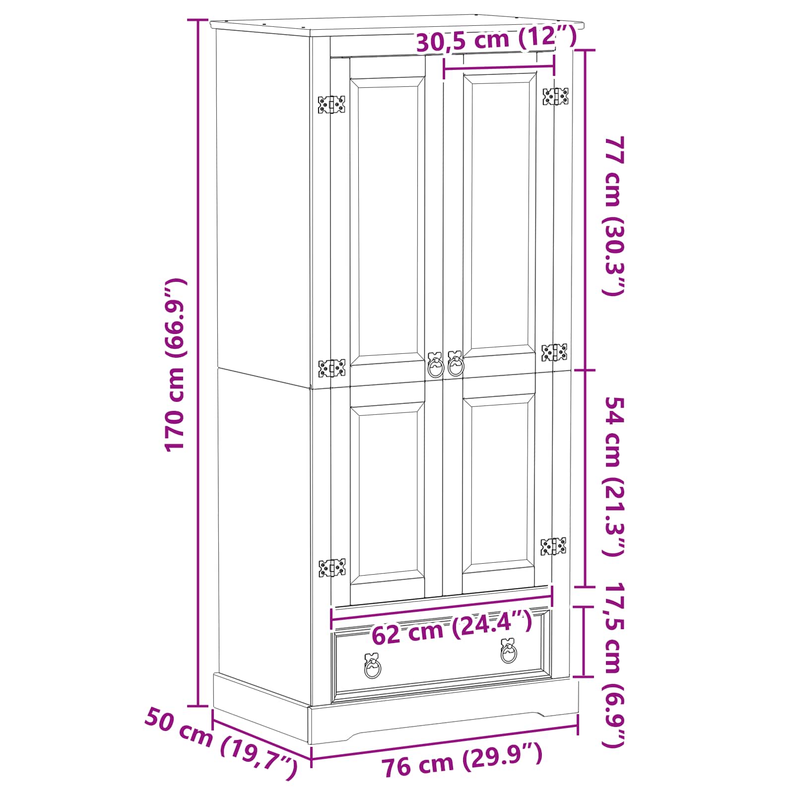 Armarios con cajón 76 x 50 x 170 cm Madera de pino macizo