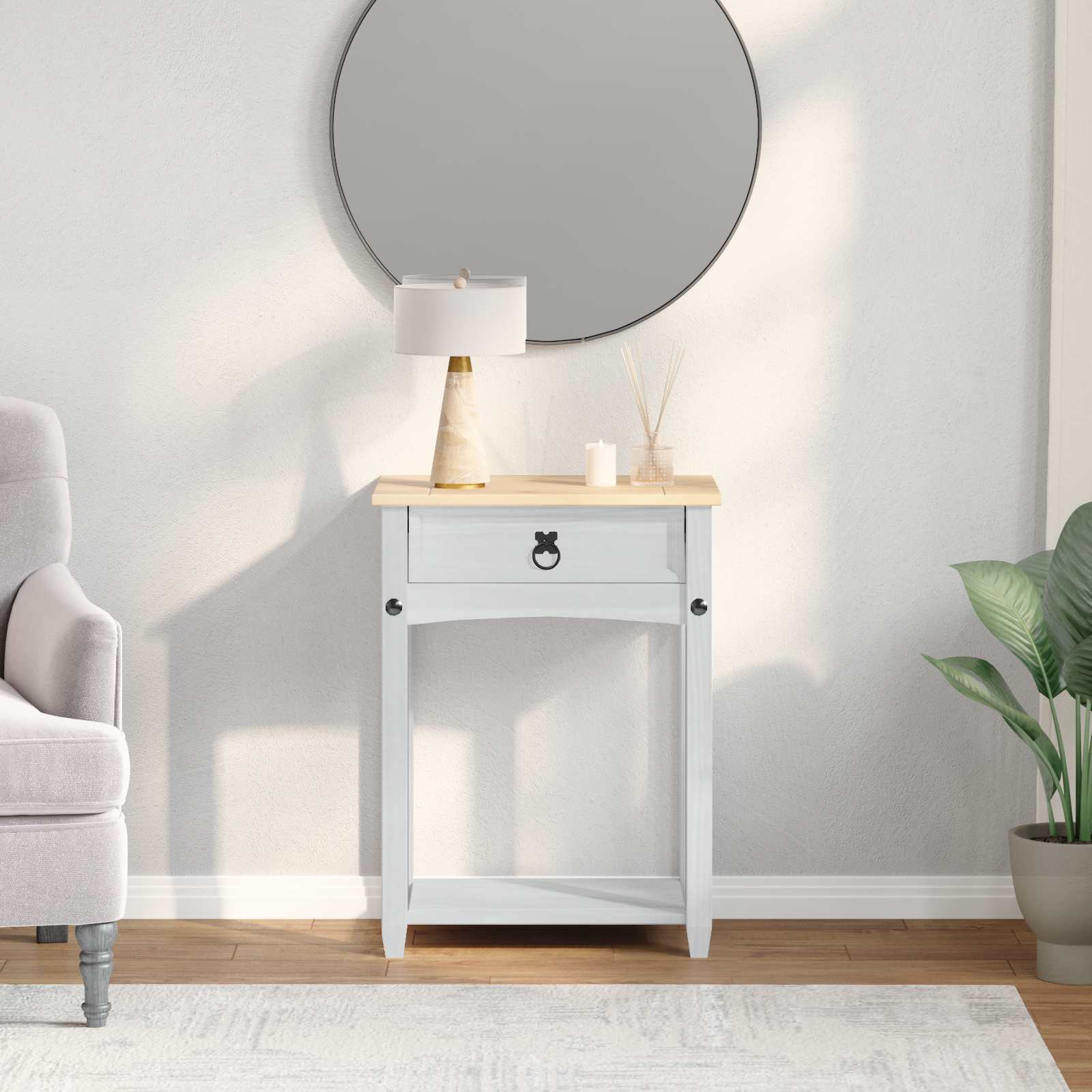Mesa consola con cajón 55 x 35 x 73 cm Madera de pino macizo