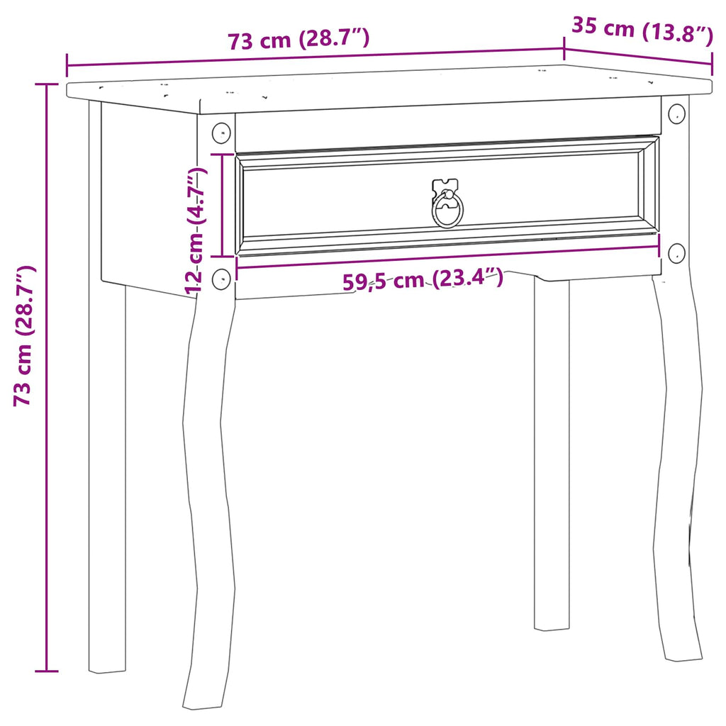 Mesa consola con cajón 73 x 35 x 73 cm Madera de pino macizo