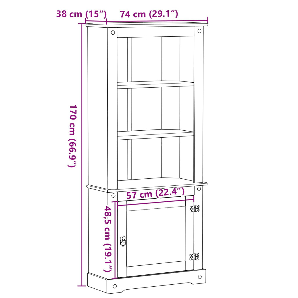 Aparador alto 74 x 38 x 170 cm Madera de pino macizo