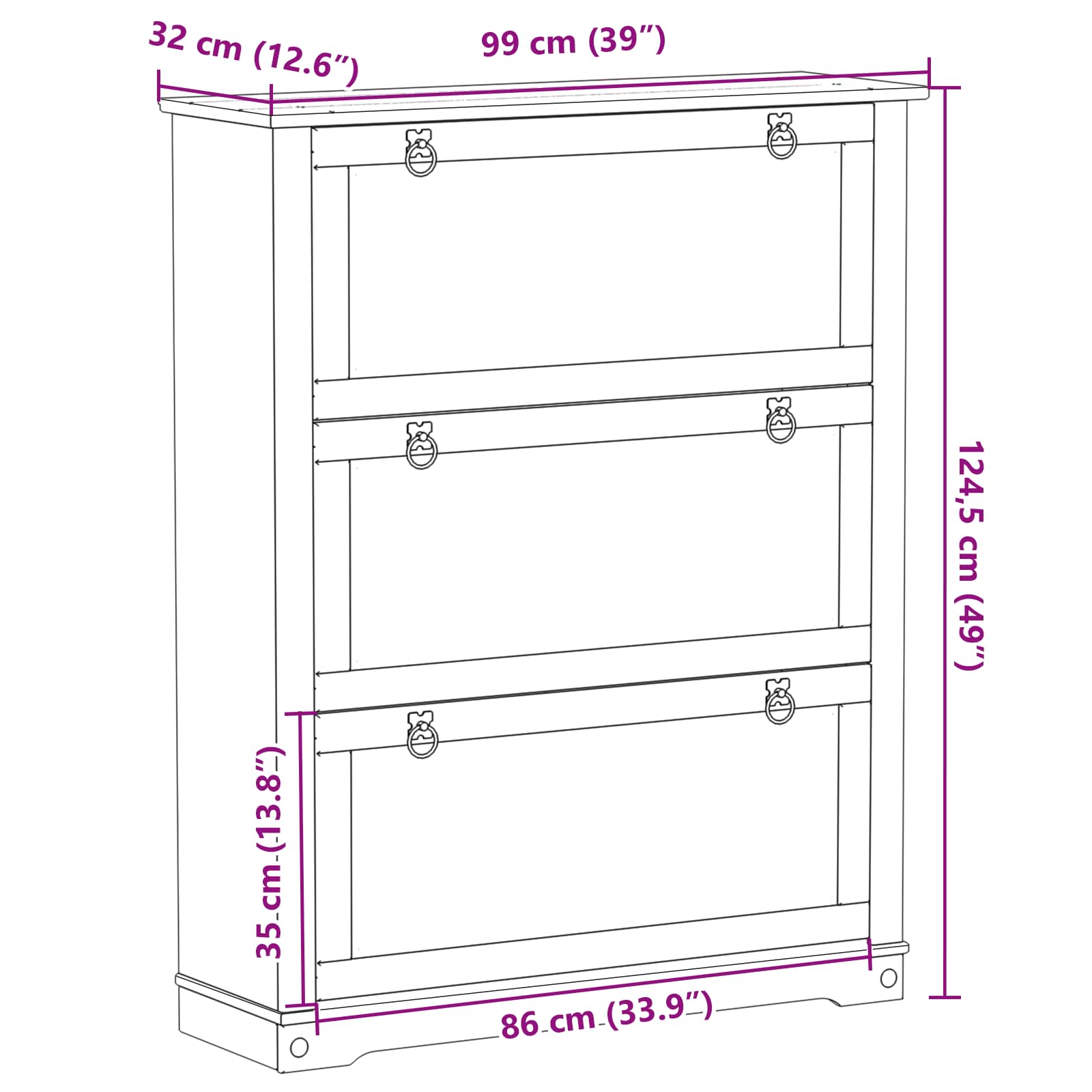 Armario Zapatero Corona 99 x 32 x 122 cm Madera de pino macizo