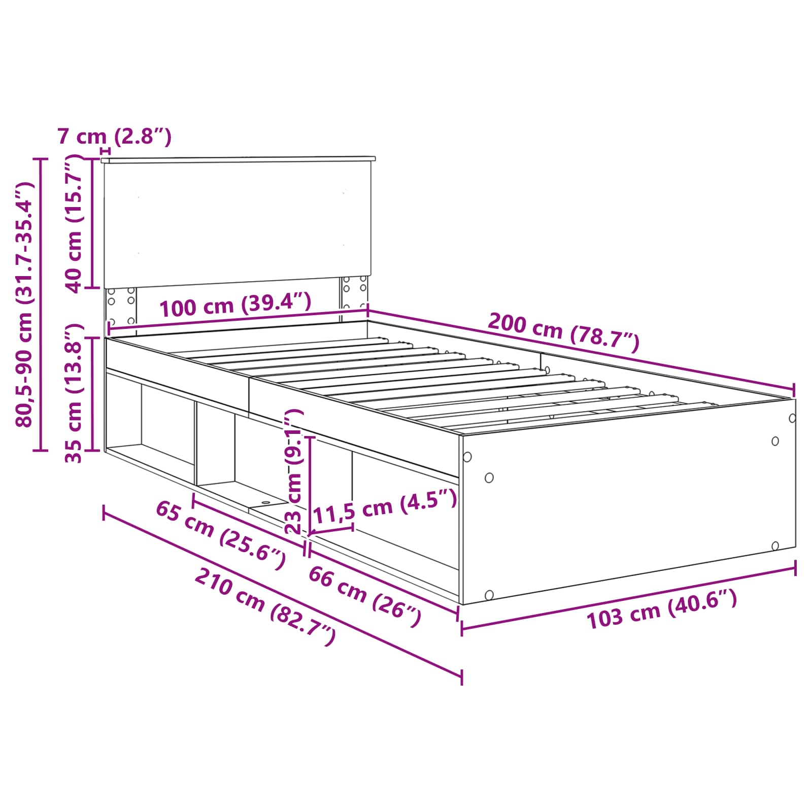 Estructura de cama 100 x 200 cm Madera de ingeniería