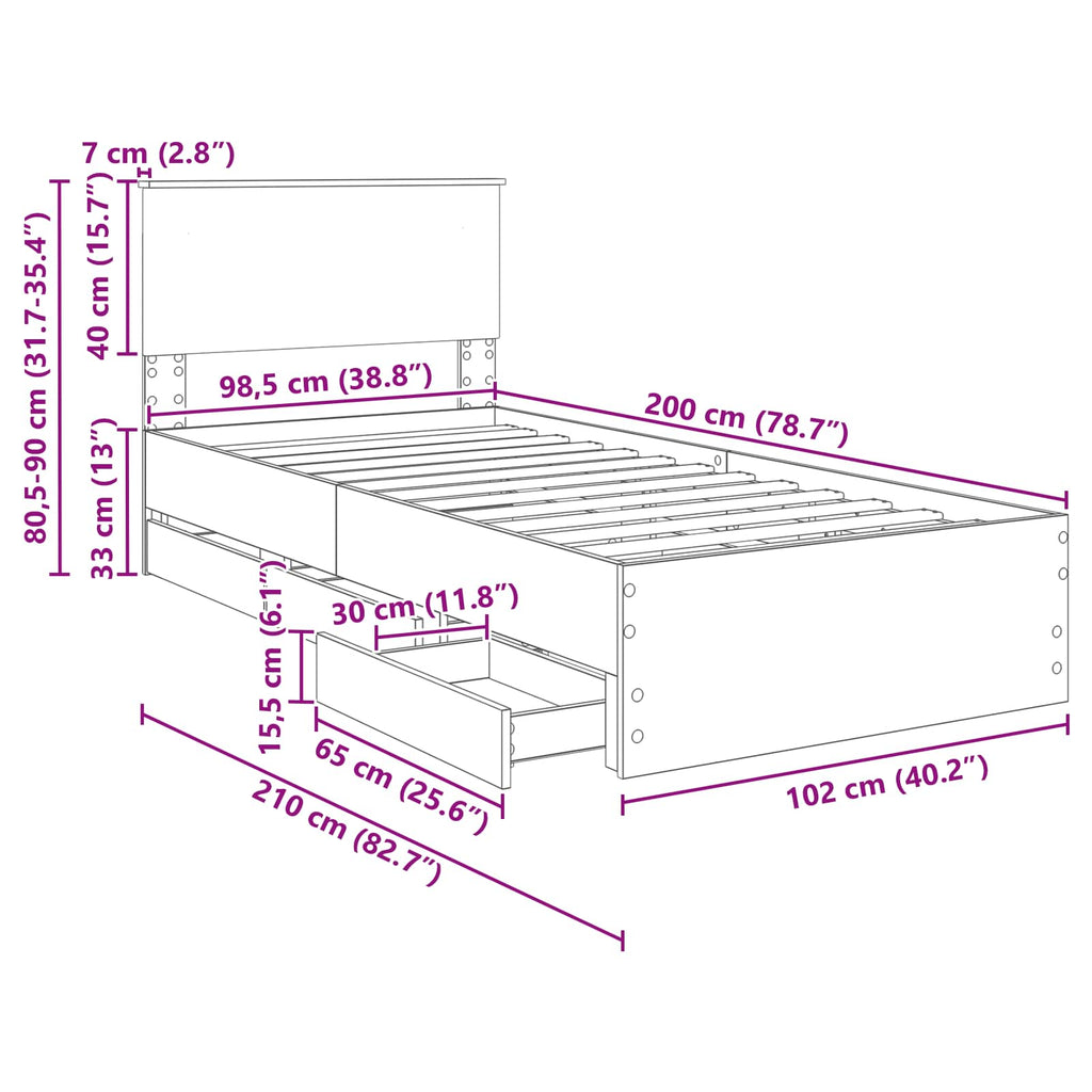 Estructura de cama con cajón 100 x 200 cm Madera Ingenieril