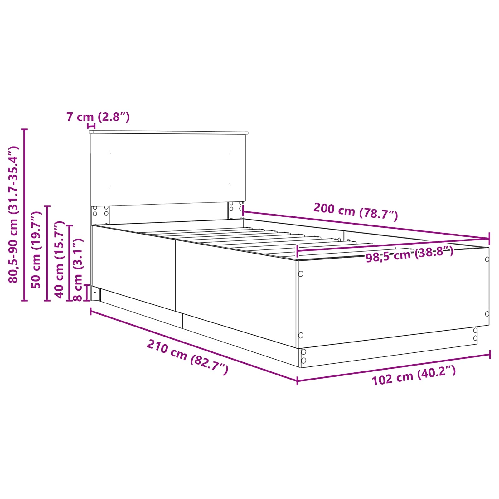 Estructura de cama 100 x 200 cm Madera de ingeniería