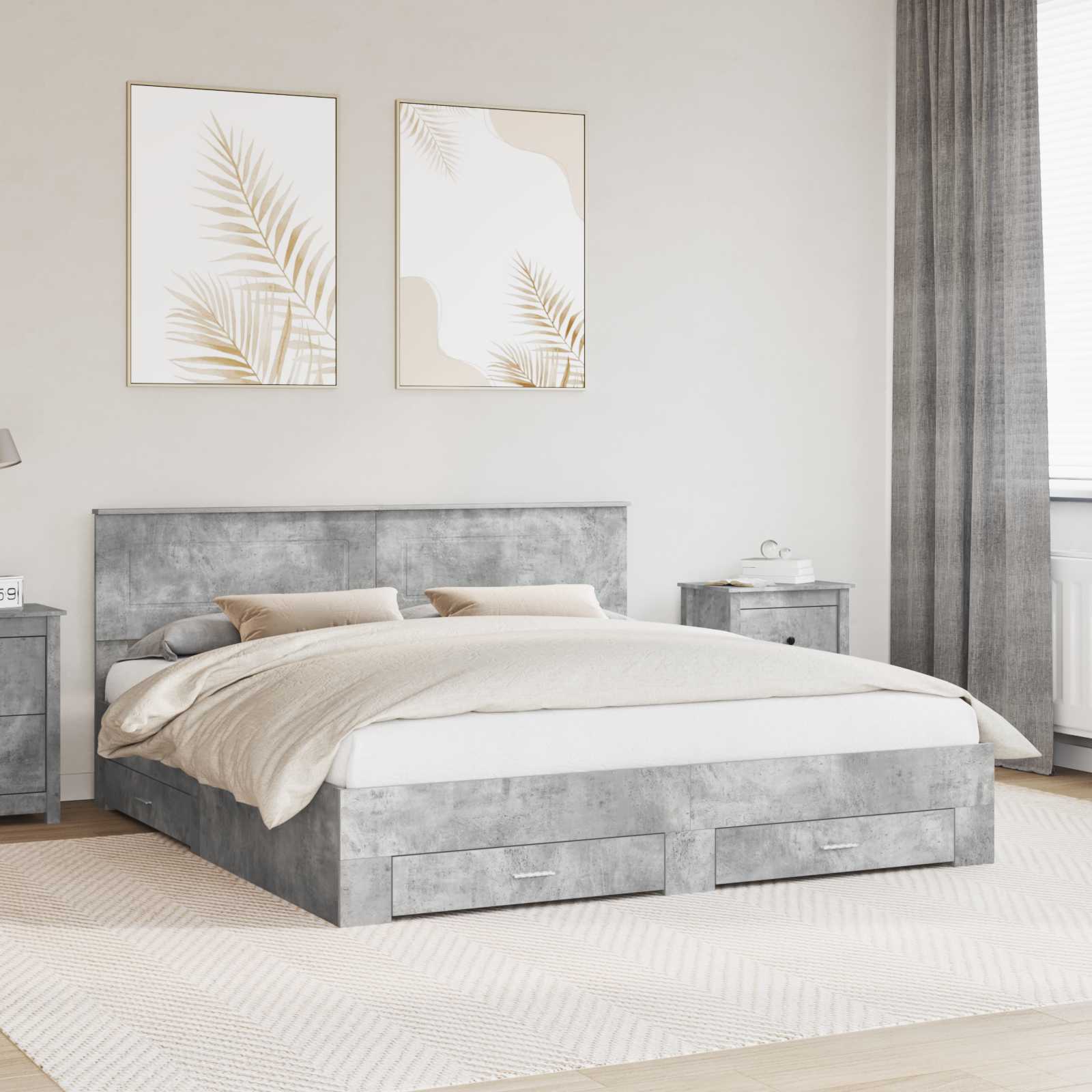 Estrutura de Cama com Cabeceira Cinzento Betão 100 x 200 cm