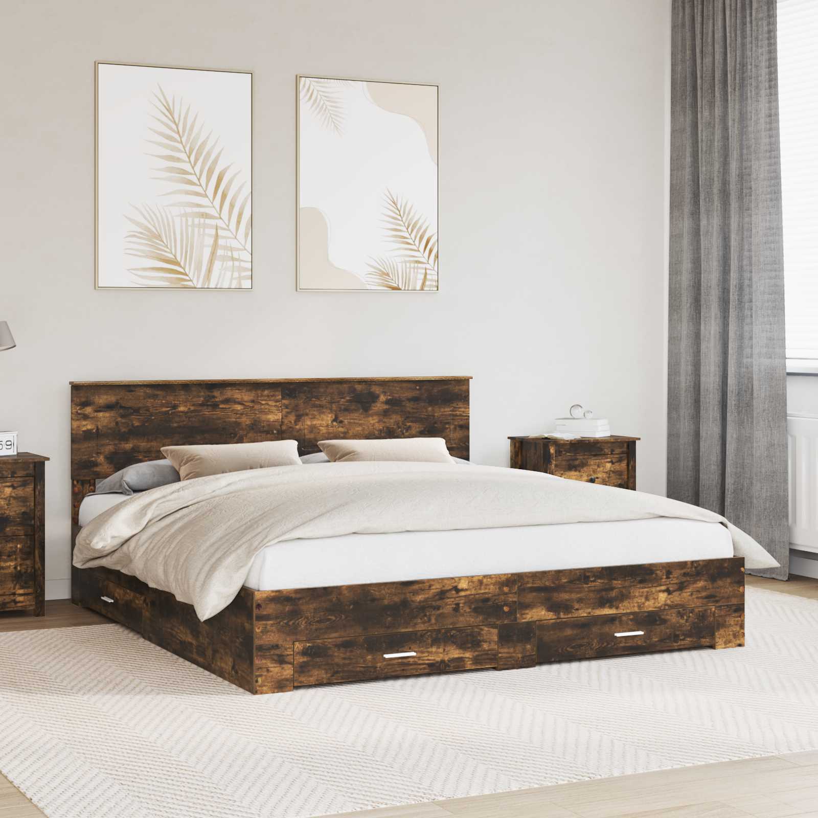 Estrutura de Cama com Cabeceira Cinzento Betão 100 x 200 cm