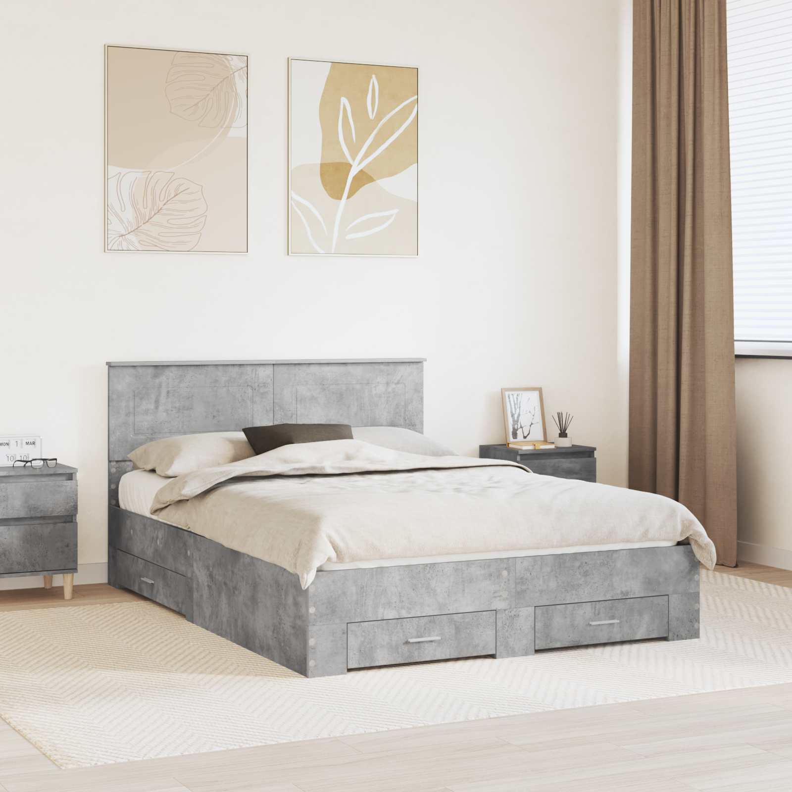 Estrutura de Cama com Cabeceira Cinzento Betão 100 x 200 cm