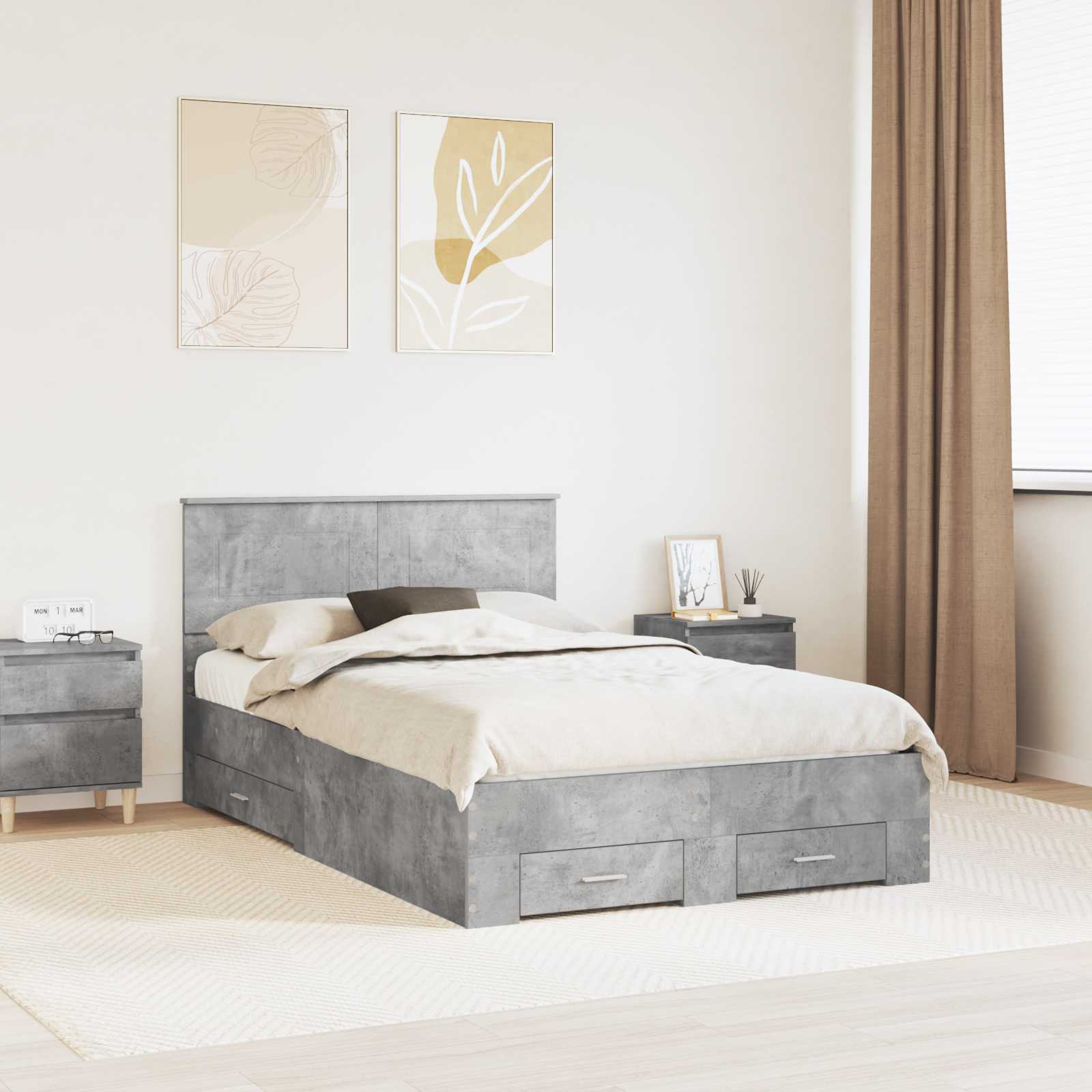 Estrutura de Cama com Cabeceira Cinzento Betão 100 x 200 cm